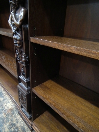 Antique Carved Oak Open Bookcase