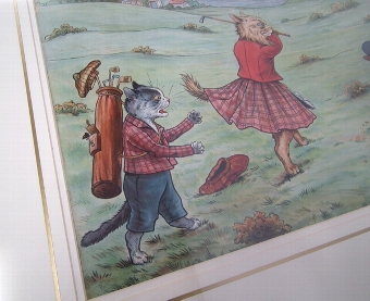 Antique Print of Cats Playing Golf
