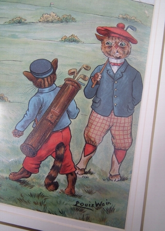 Antique Print of Cats Playing Golf