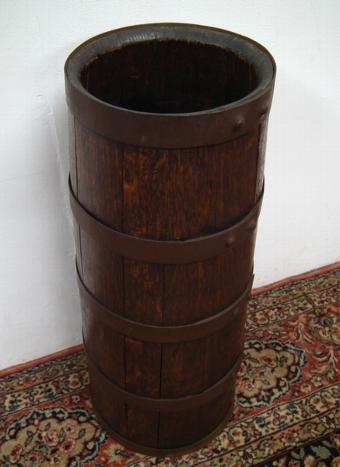 Antique Oak Brass Bound Barrel/Stick Stand
