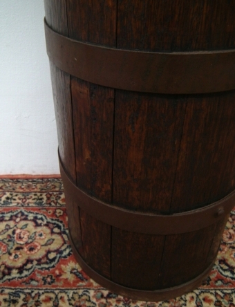 Antique Oak Brass Bound Barrel/Stick Stand