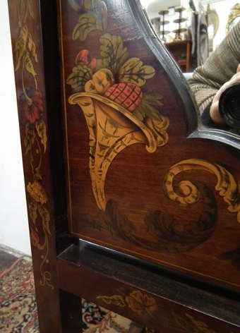 Antique Late Victorian Marquetry Inlaid Cheval Mirror