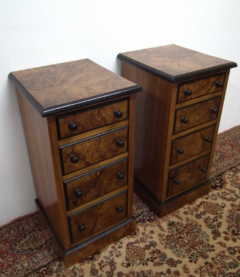 Pair of Victorian Figured Walnut Chests/Lockers