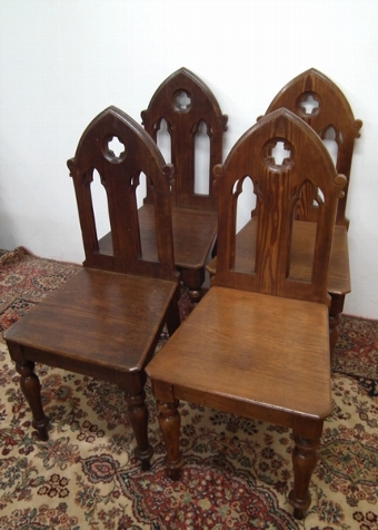 Set of 4 Gothic Pitch Pine Chairs