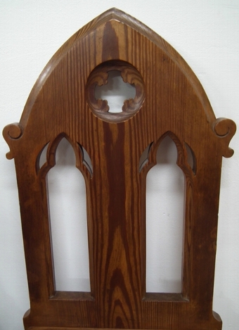 Antique Set of 4 Gothic Pitch Pine Chairs