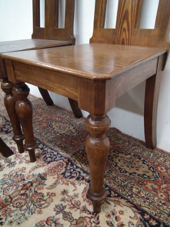 Antique Set of 4 Gothic Pitch Pine Chairs