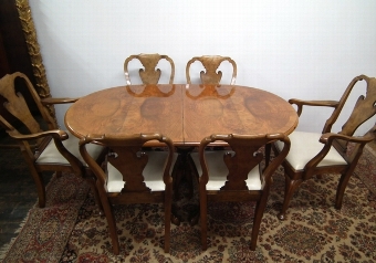 George II Style Walnut Dining Table and Chairs