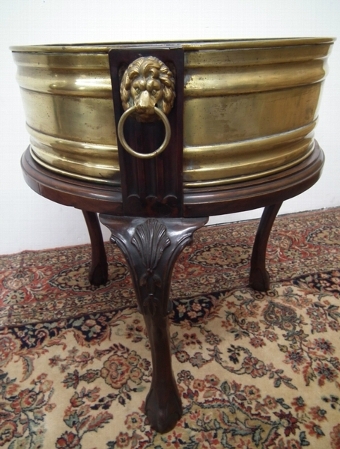 Antique Late Victorian Mahogany and Brass Jardinière