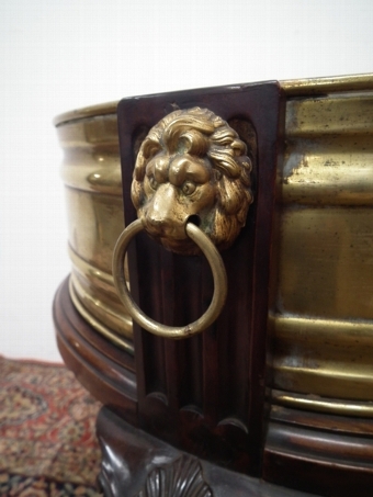 Antique Late Victorian Mahogany and Brass Jardinière