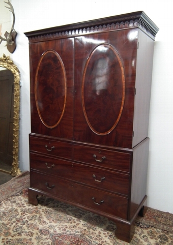 George III Mahogany and Inlaid Linen Press
