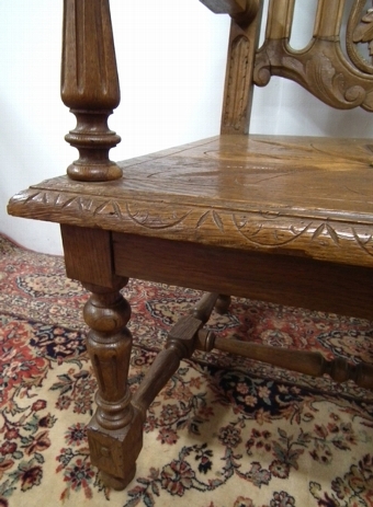 Antique Victorian Carved Oak Baronial Style Hall Chair