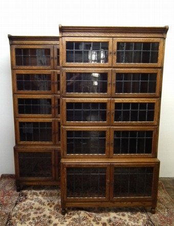 Rare Pair of Oak Sectional Bookcases