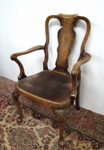 George I Style Burr Walnut Elbow Chair