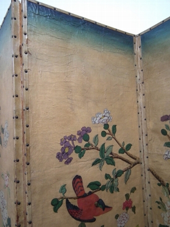 Antique Late Victorian Leather Painted Screen