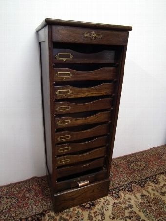 Antique Oak Tambour Front Filing Cabinet