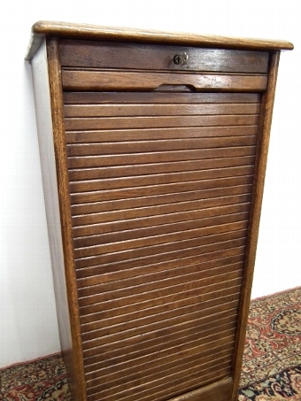 Antique Oak Tambour Front Filing Cabinet