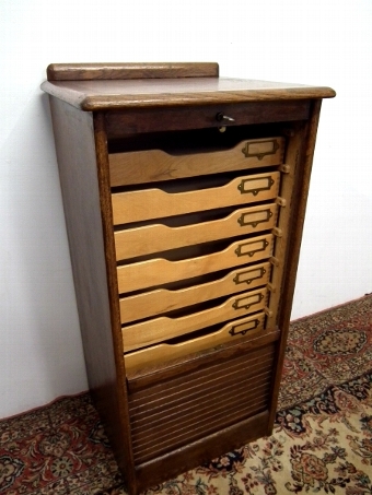 Antique Oak Tambour Front Filing Cabinet