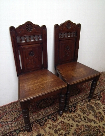 Pair of Late Victorian Oak Hall Chairs