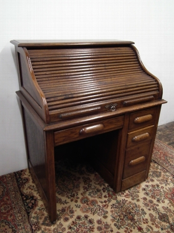 Antique Small Oak Roll Top Desk