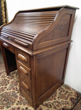 Antique Small Oak Roll Top Desk