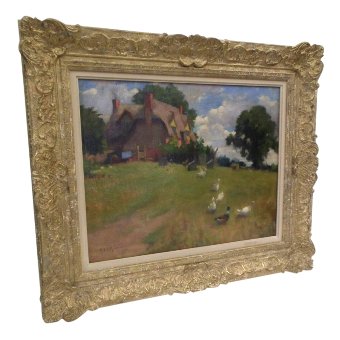 Oil on Canvas 'Geese in a Cottage Garden'