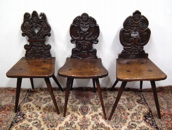 Set of 3 Carved Hall Chairs