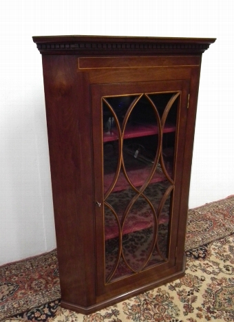 George III Style Inlaid Mahogany Corner Cupboard