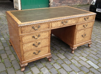 George II Style Burr Walnut Pedestal Desk