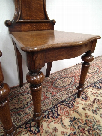 Antique Pair of Victorian Solid Oak Hall Chairs