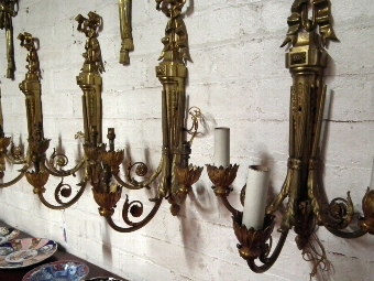 Antique Set of 7 Brass and Ormolu Wall Sconces