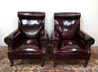 Pair of John Taylor & Sons Leather Library Chairs