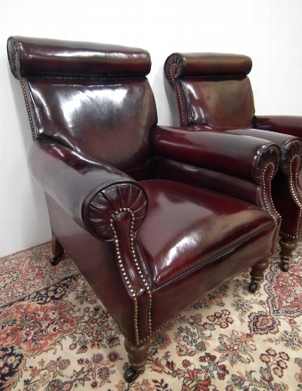 Antique Pair of John Taylor & Sons Leather Library Chairs