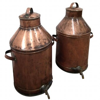 Large Pair of Copper Hot Water/Tea Urns
