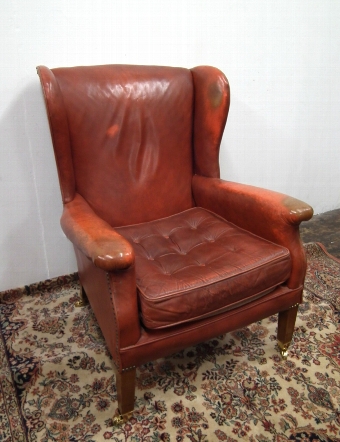 Shabby Chic Leather Wing Armchair