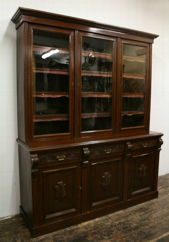 Late Victorian Oak 3 Door Bookcase