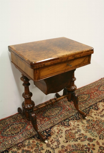 Mid Victorian Burr Walnut Games/Sewing Table