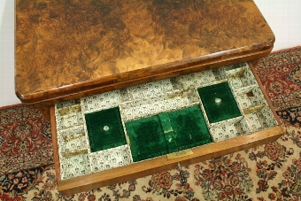 Antique Mid Victorian Burr Walnut Games/Sewing Table