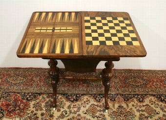 Antique Mid Victorian Burr Walnut Games/Sewing Table