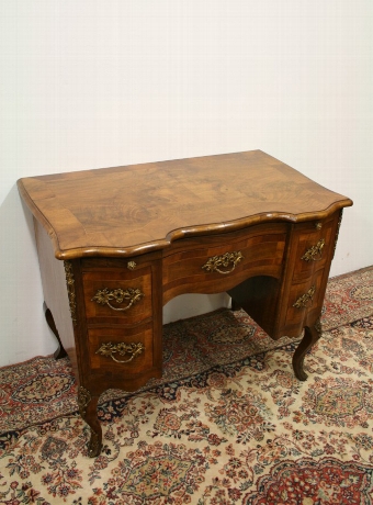 French Serpentine Inlaid Walnut Desk