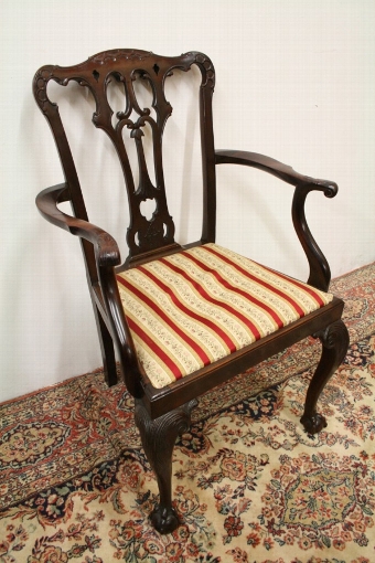 Antique Set of 8 (6 + 2) Chippendale Style Dining Chairs