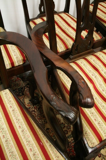 Antique Set of 8 (6 + 2) Chippendale Style Dining Chairs