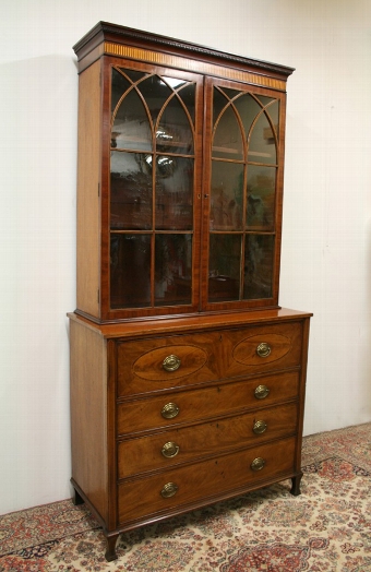 George III Mahogany Secretaire Cabinet Bookcase