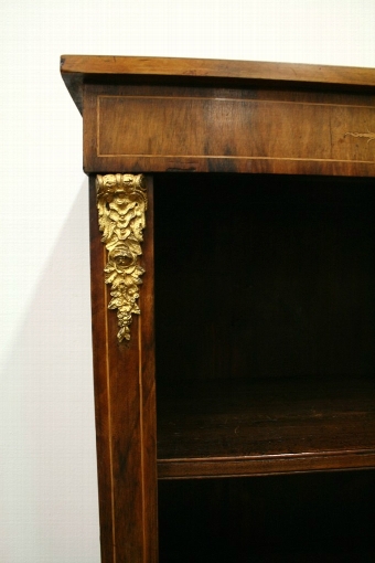 Antique Victorian Marquetry Inlaid Walnut Open Bookcase