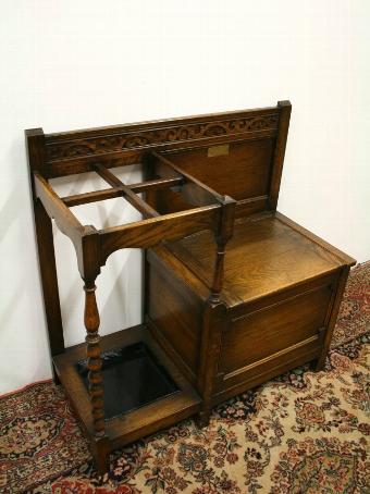 Jacobean Revival Oak Monks Bench/Stick Stand