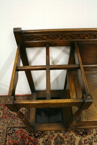 Antique Jacobean Revival Oak Monks Bench/Stick Stand