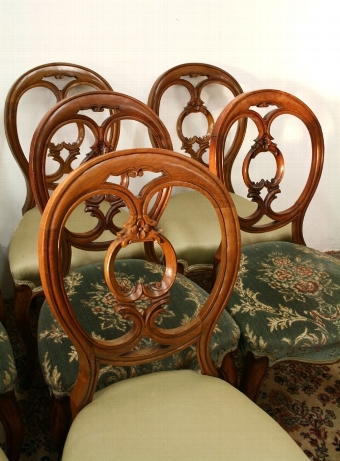Antique Set of 10 Victorian Walnut Dining Chairs