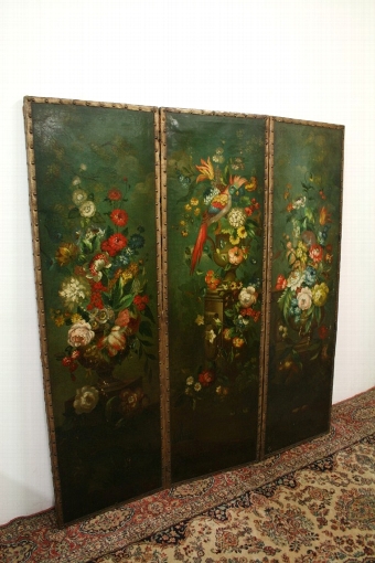 Antique Victorian Leather Painted Screen