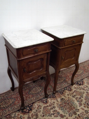 Pair of French Marble Top Bedside Lockers