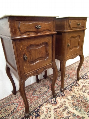 Antique Pair of French Marble Top Bedside Lockers