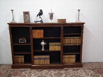 Edwardian Walnut Breakfront Open Bookcase